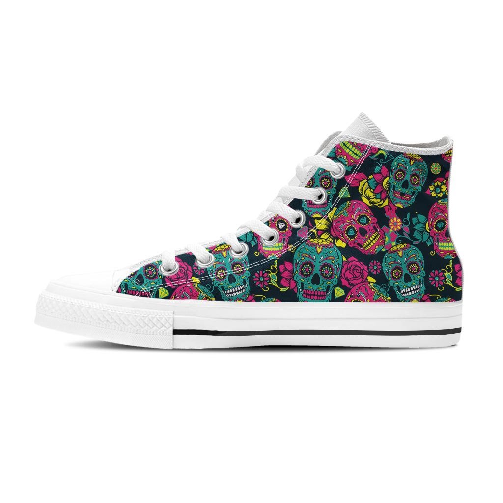 Sugar Skull Print Women's High Top Shoes-grizzshop