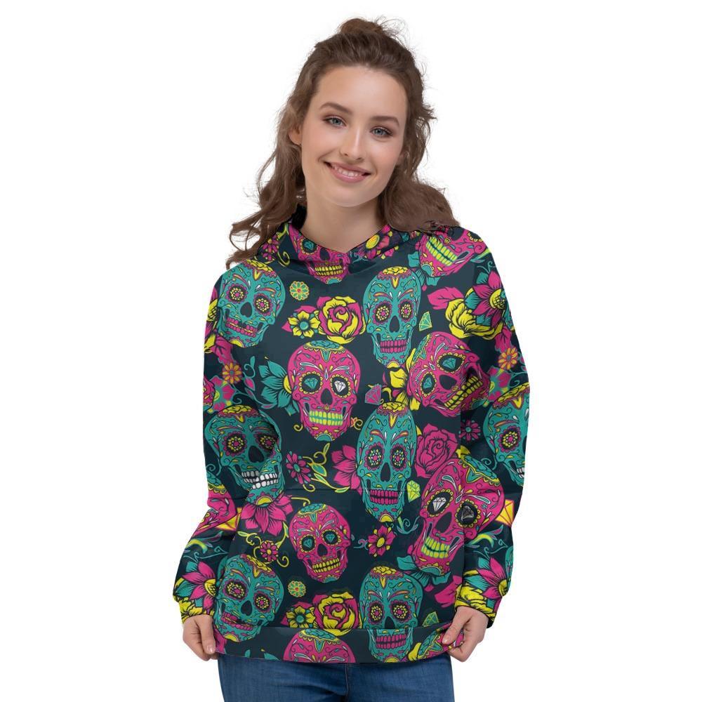 Sugar Skull Print Women's Hoodie-grizzshop