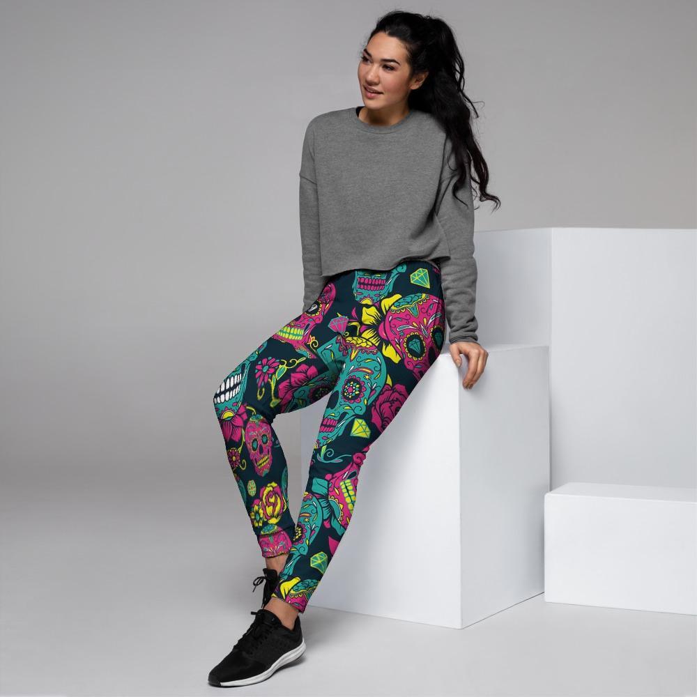 Sugar Skull Print Women's Joggers-grizzshop