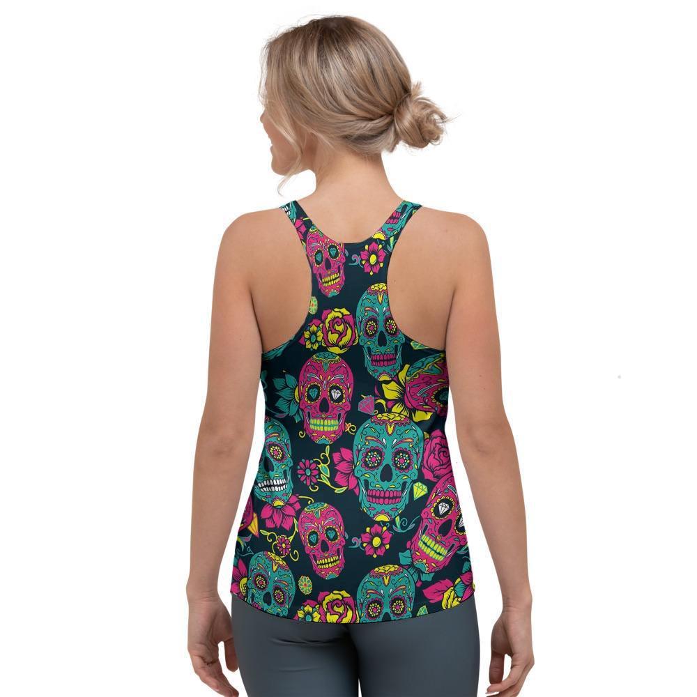Sugar Skull Print Women's Racerback Tank Top-grizzshop