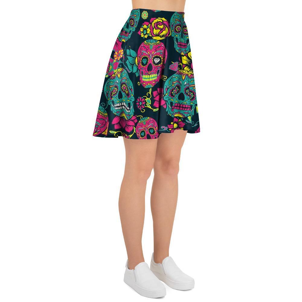 Sugar Skull Print Women's Skirt-grizzshop