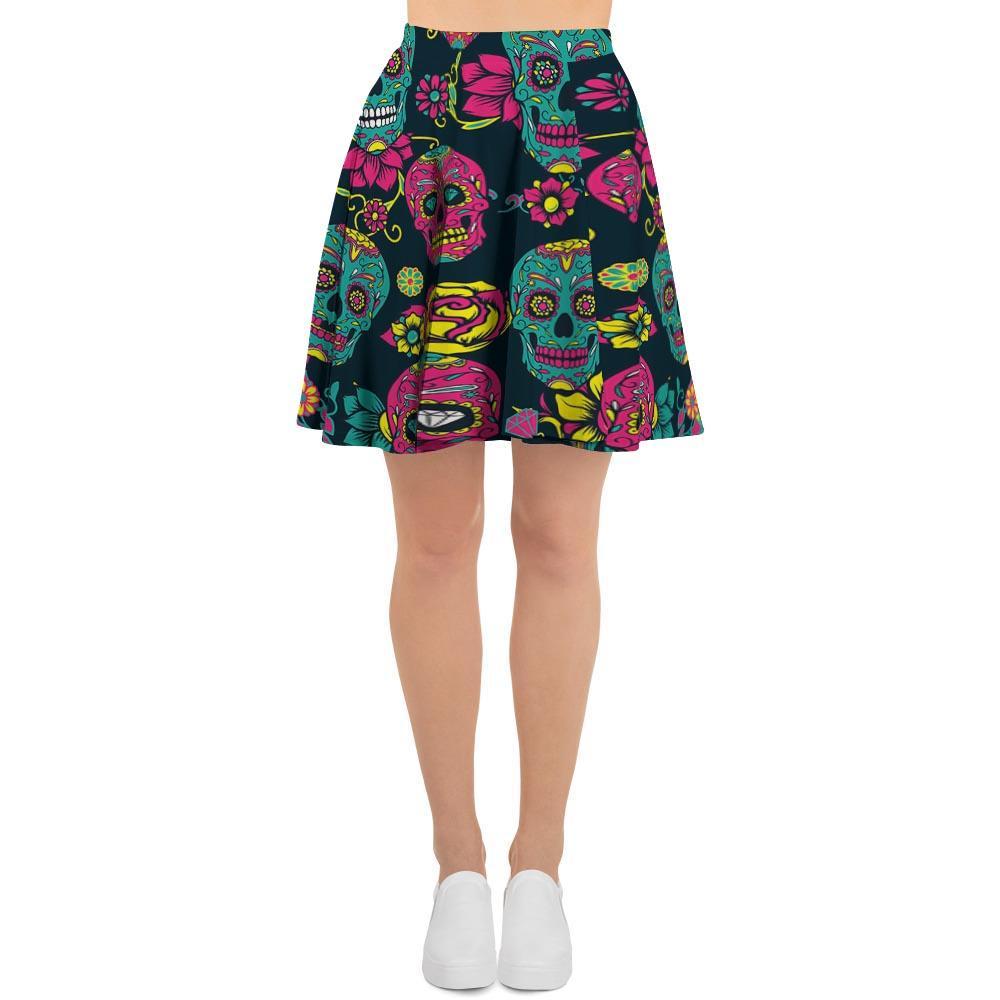 Sugar Skull Print Women's Skirt-grizzshop