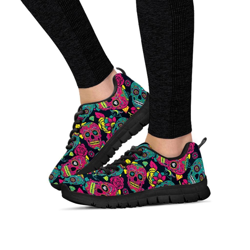 Sugar Skull Print Women's Sneakers-grizzshop