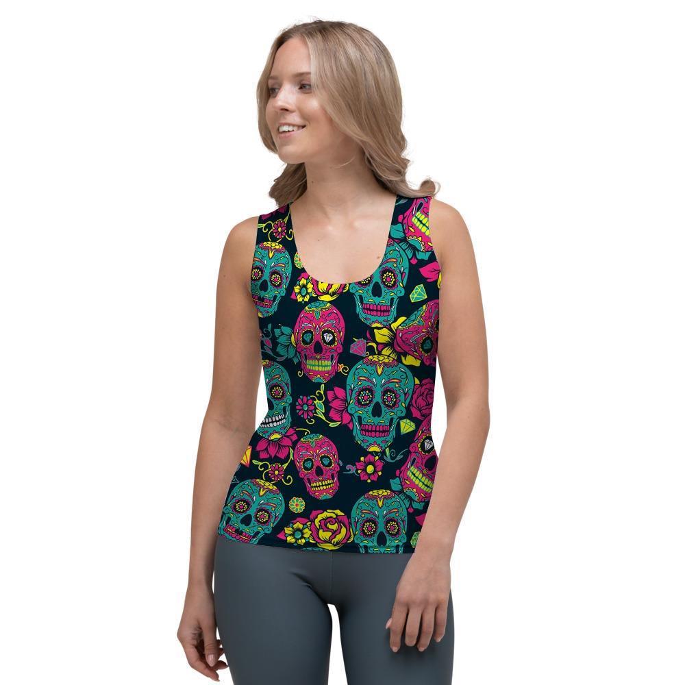 Sugar Skull Print Women's Tank Top-grizzshop