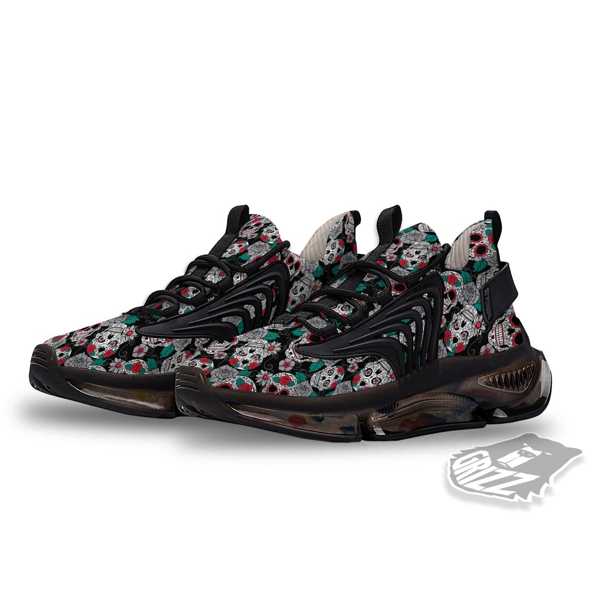 Sugar Skull Rose Floral Print Pattern Black Gym Shoes-grizzshop