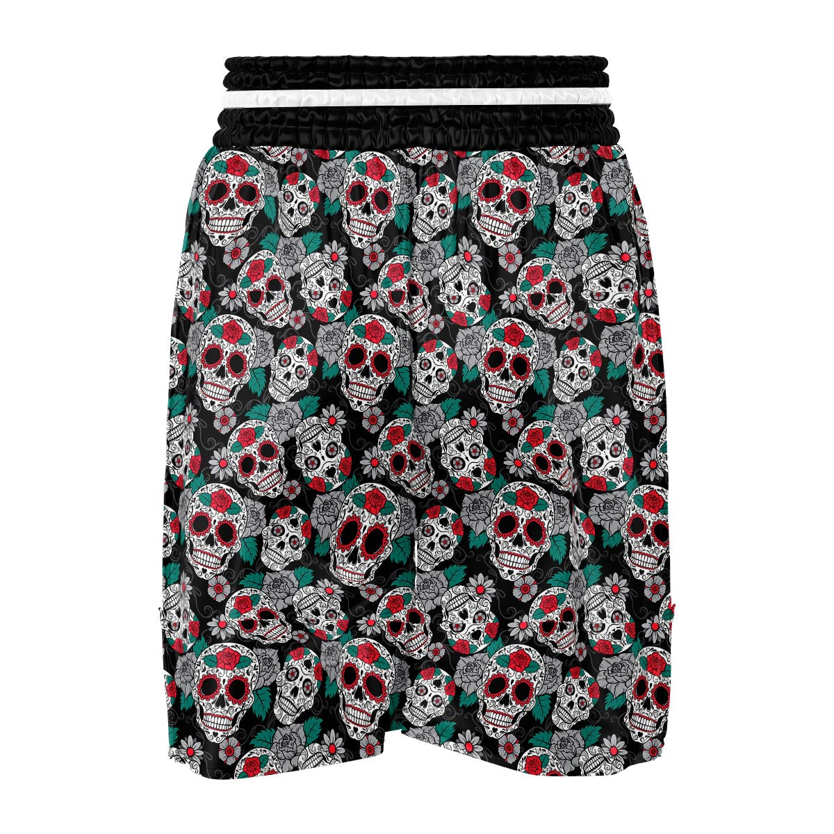 Sugar Skull Rose Floral Print Pattern Boxing Shorts-grizzshop