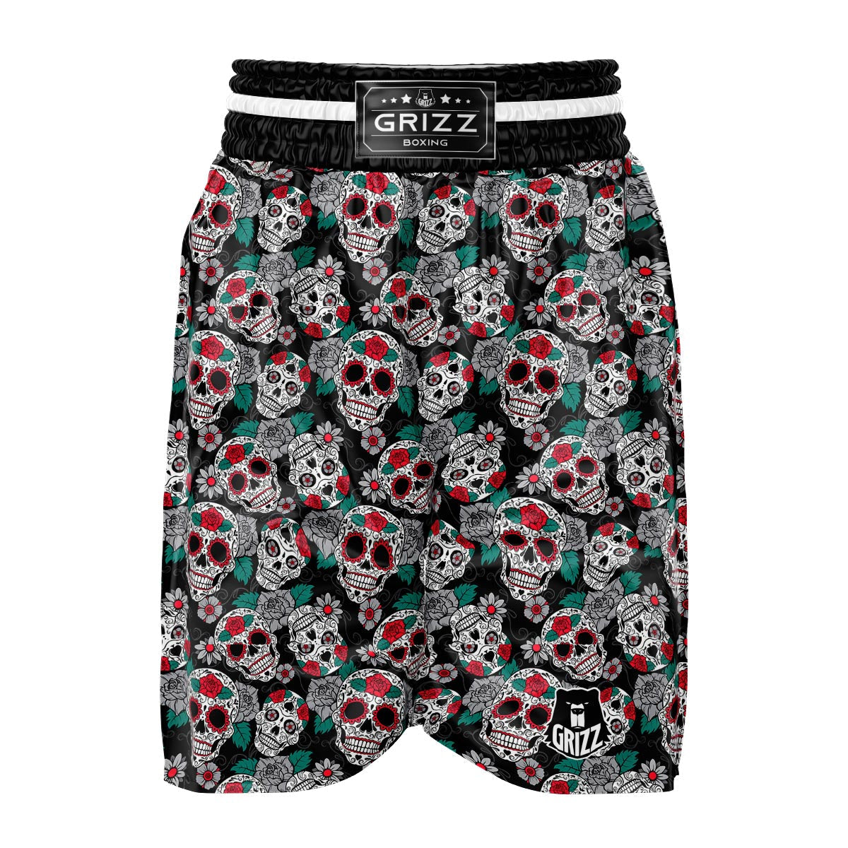 Sugar Skull Rose Floral Print Pattern Boxing Shorts-grizzshop