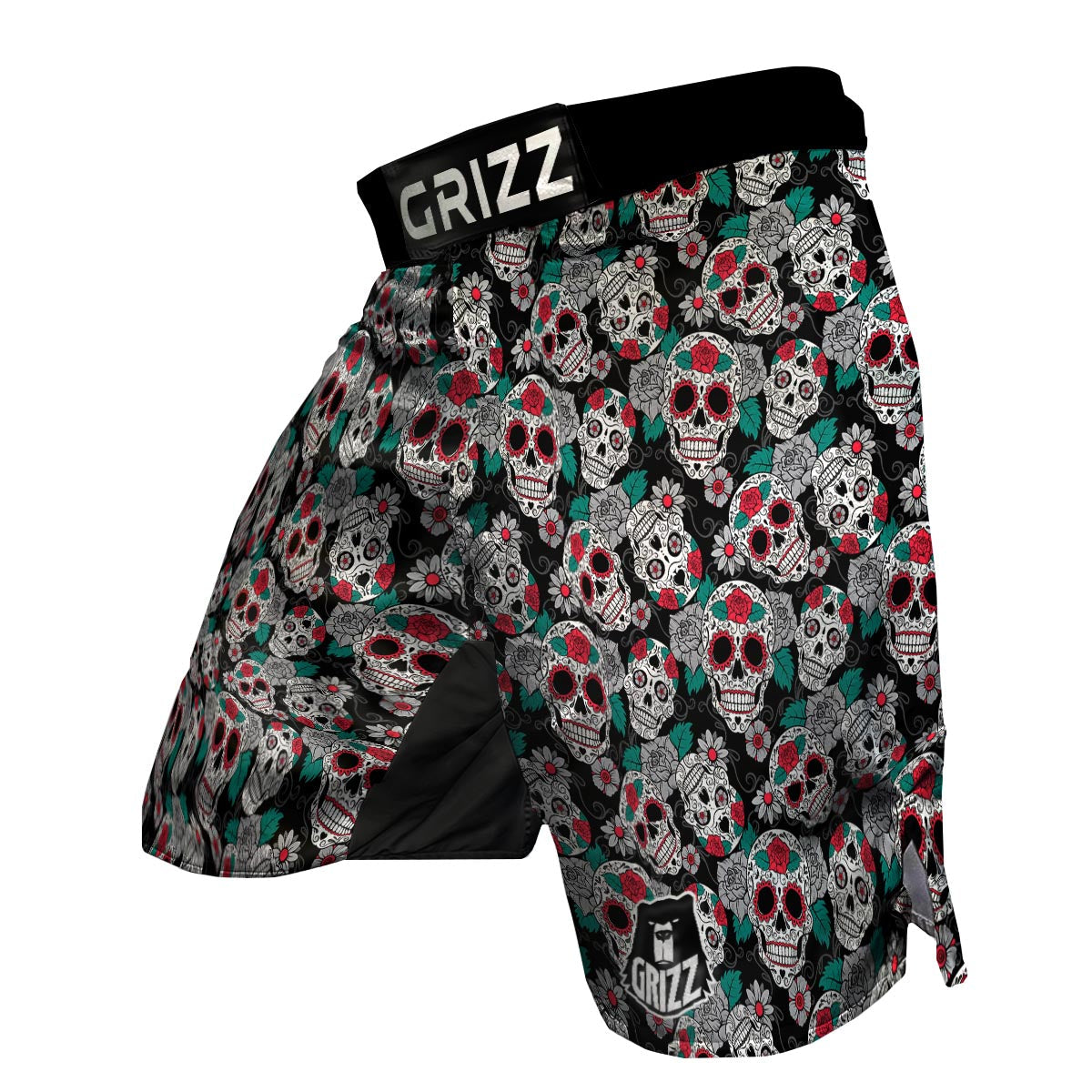 Sugar Skull Rose Floral Print Pattern MMA Shorts-grizzshop