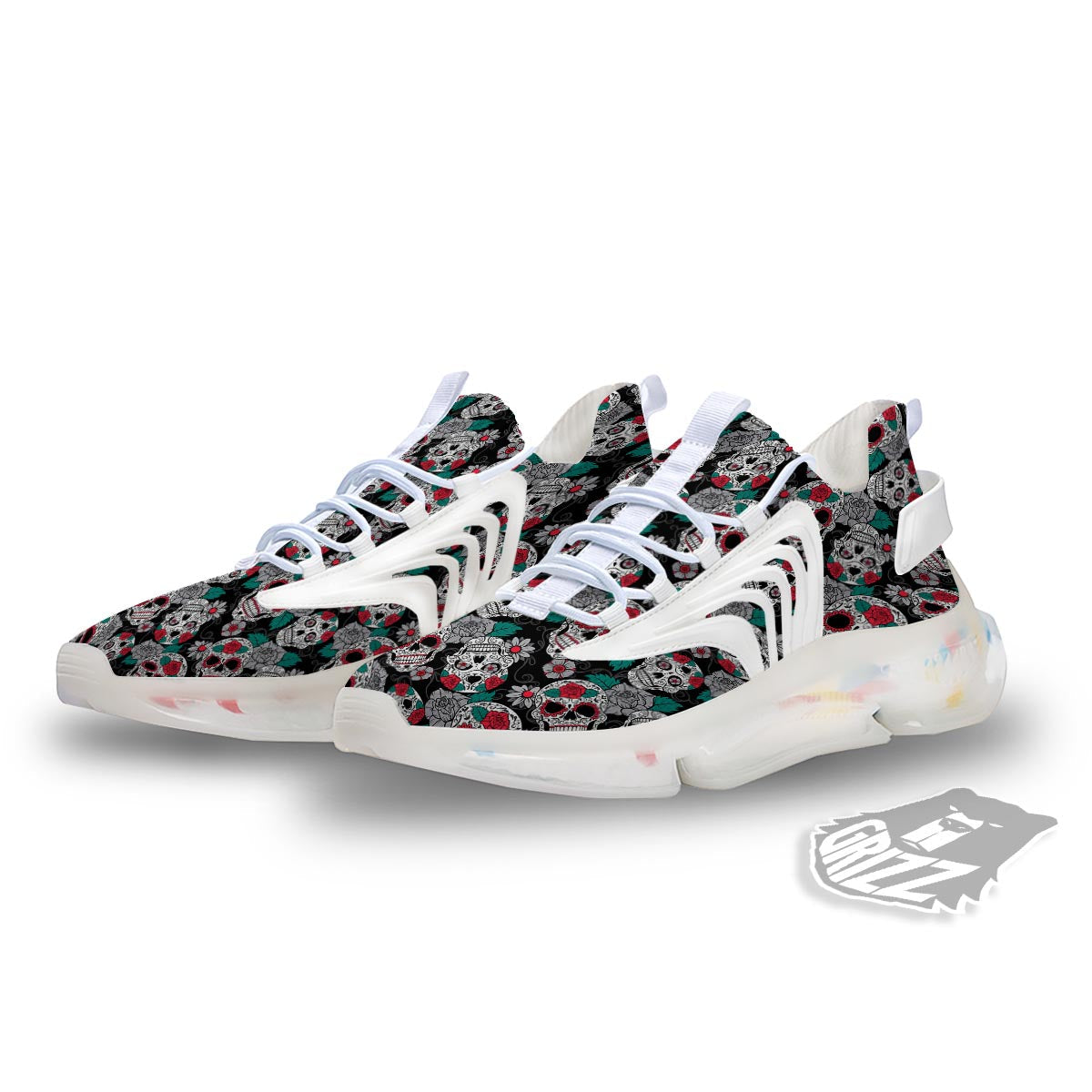 Sugar Skull Rose Floral Print Pattern White Gym Shoes-grizzshop