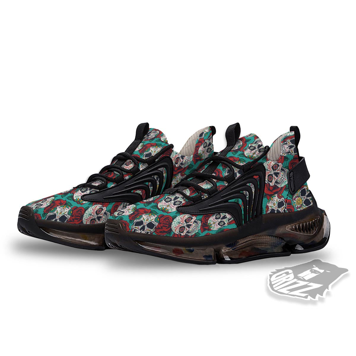 Sugar Skull Rose Flower Print Pattern Black Gym Shoes-grizzshop