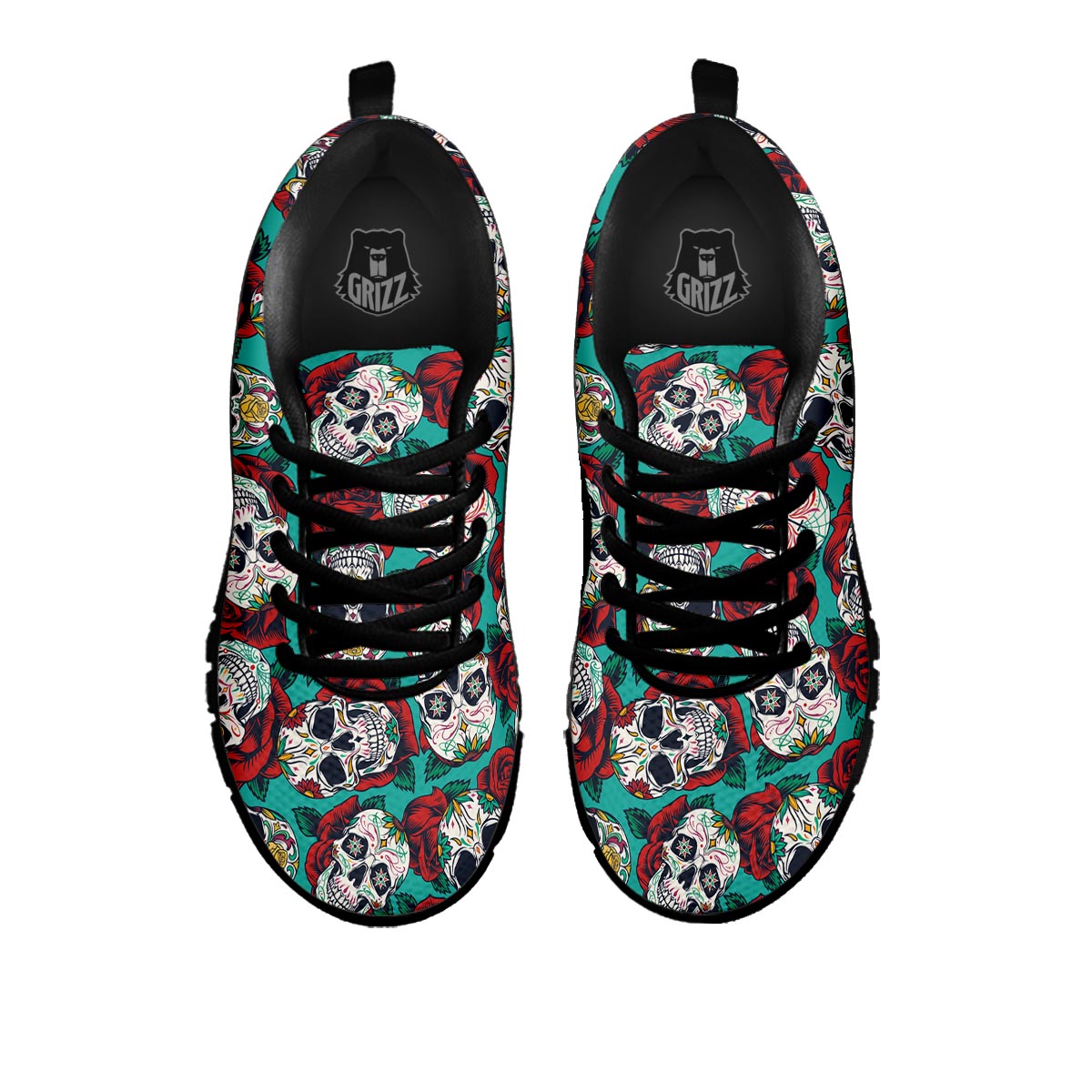 Sugar Skull Rose Flower Print Pattern Black Sneaker-grizzshop