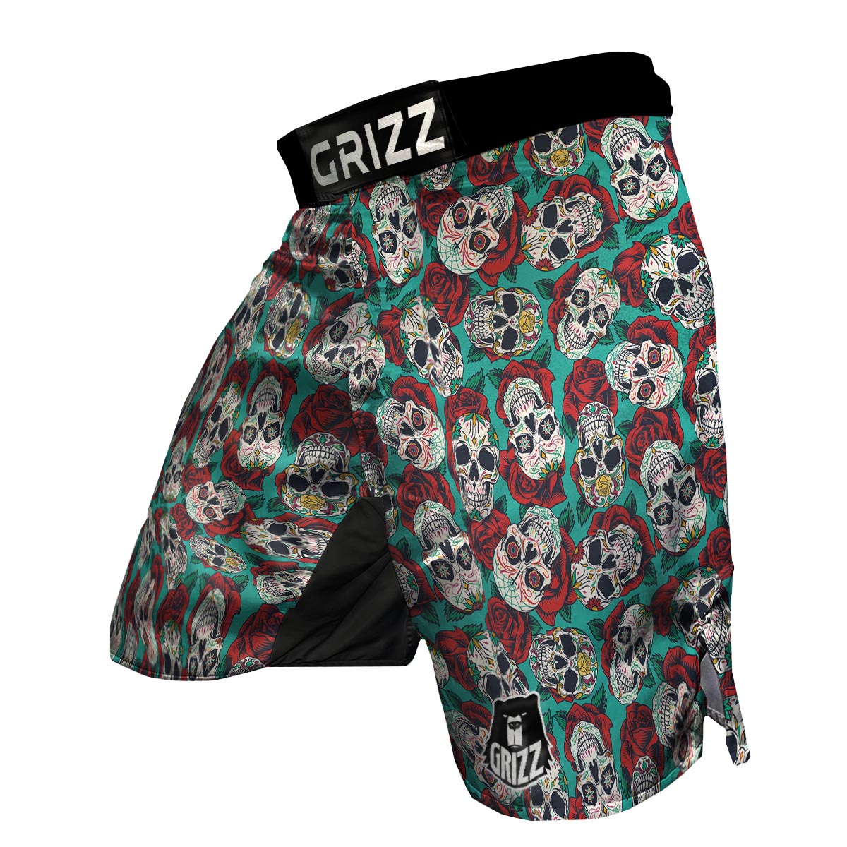 Sugar Skull Rose Flower Print Pattern MMA Shorts-grizzshop