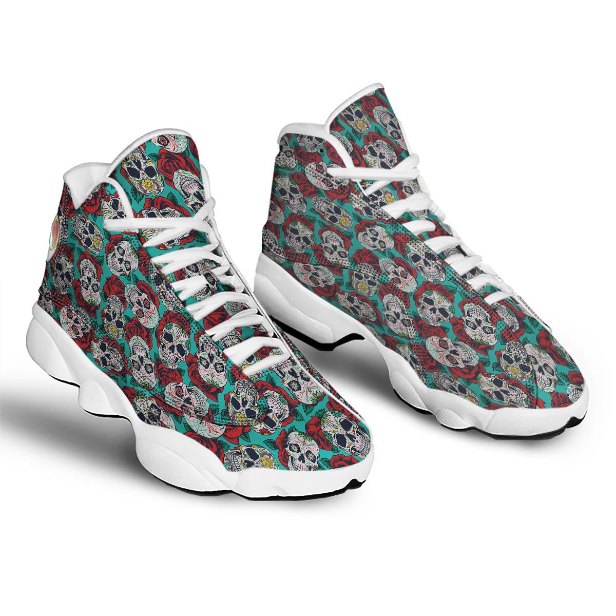 Sugar Skull Rose Flower Print Pattern White Basketball Shoes-grizzshop