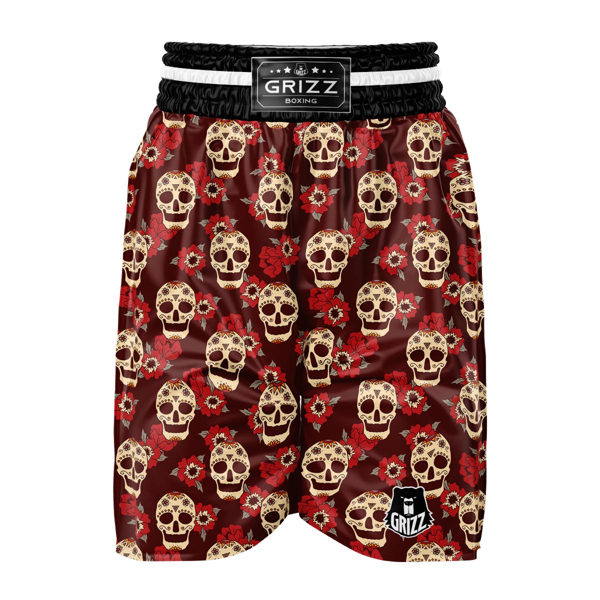 Sugar Skull Rose Print Pattern Boxing Shorts-grizzshop