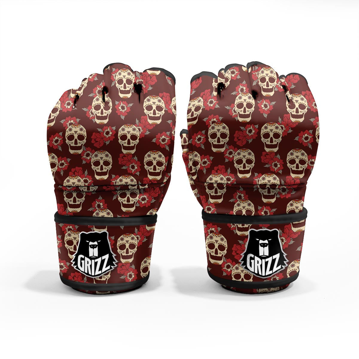 Sugar Skull Rose Print Pattern MMA Gloves-grizzshop