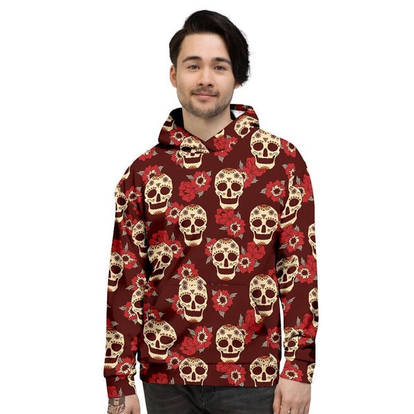 Sugar Skull Rose Print Pattern Men s Hoodie Grizzshopping