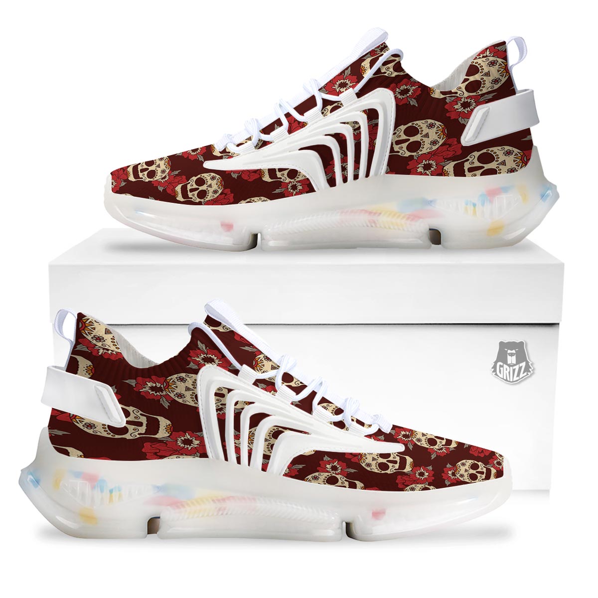 Sugar Skull Rose Print Pattern White Gym Shoes-grizzshop