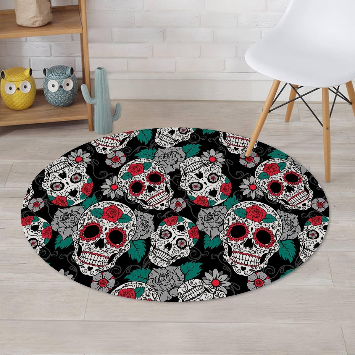 Sugar Skull Round Rug-grizzshop