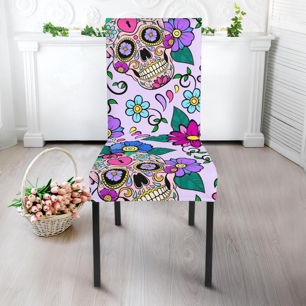 Sugar Skull Skeleton Girly Floral Pattern Print Chair Cover-grizzshop