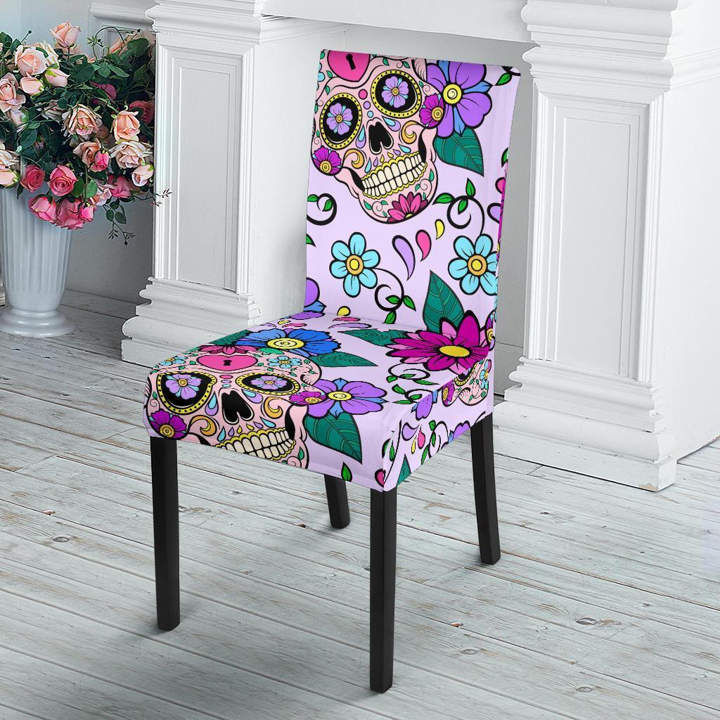 Sugar Skull Skeleton Girly Floral Pattern Print Chair Cover-grizzshop