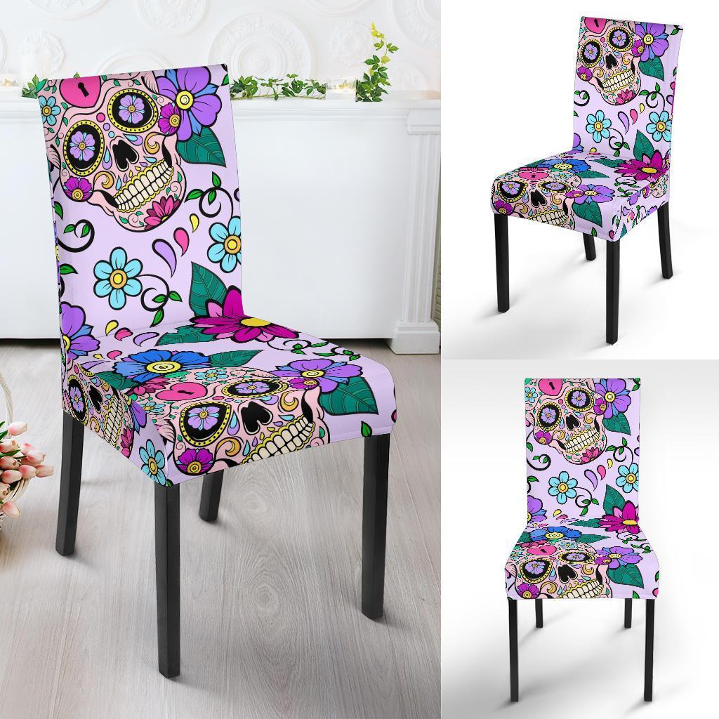 Sugar Skull Skeleton Girly Floral Pattern Print Chair Cover-grizzshop