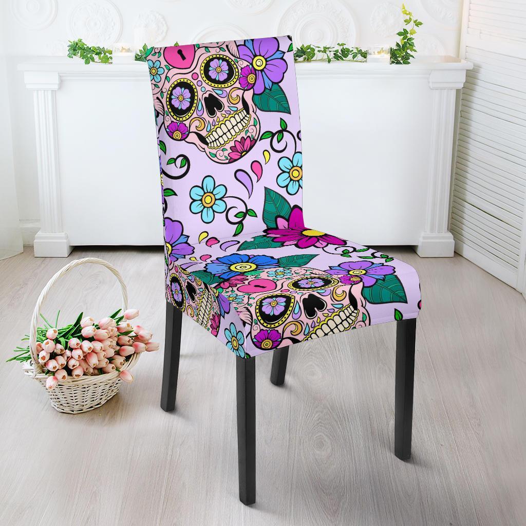 Sugar Skull Skeleton Girly Floral Pattern Print Chair Cover-grizzshop