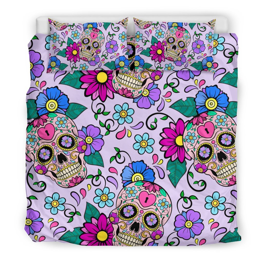 Sugar Skull Skeleton Girly Floral Pattern Print Duvet Cover Bedding Set-grizzshop