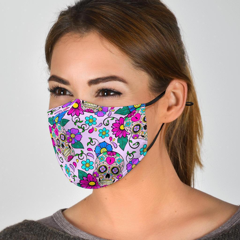 Sugar Skull Skeleton Girly Floral Pattern Print Face Mask-grizzshop