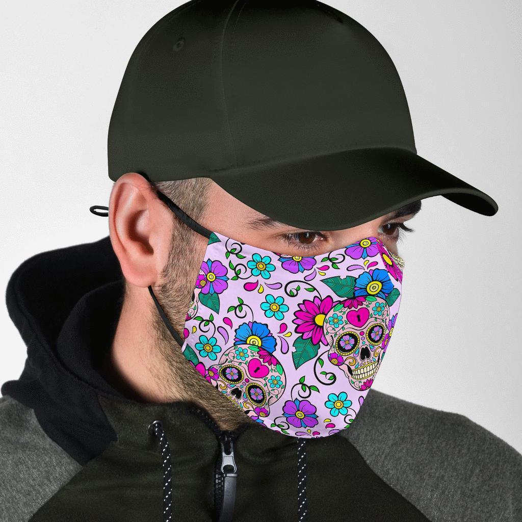 Sugar Skull Skeleton Girly Floral Pattern Print Face Mask-grizzshop