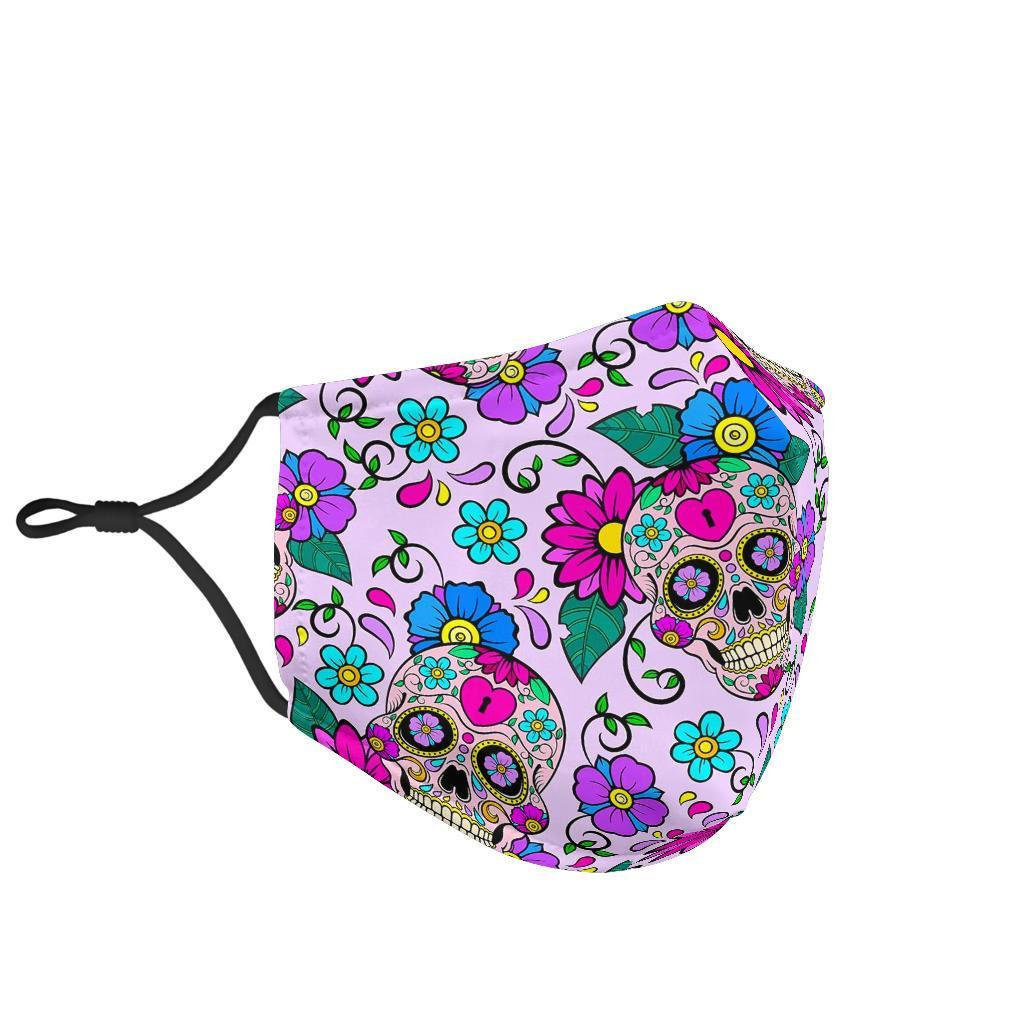 Sugar Skull Skeleton Girly Floral Pattern Print Face Mask-grizzshop