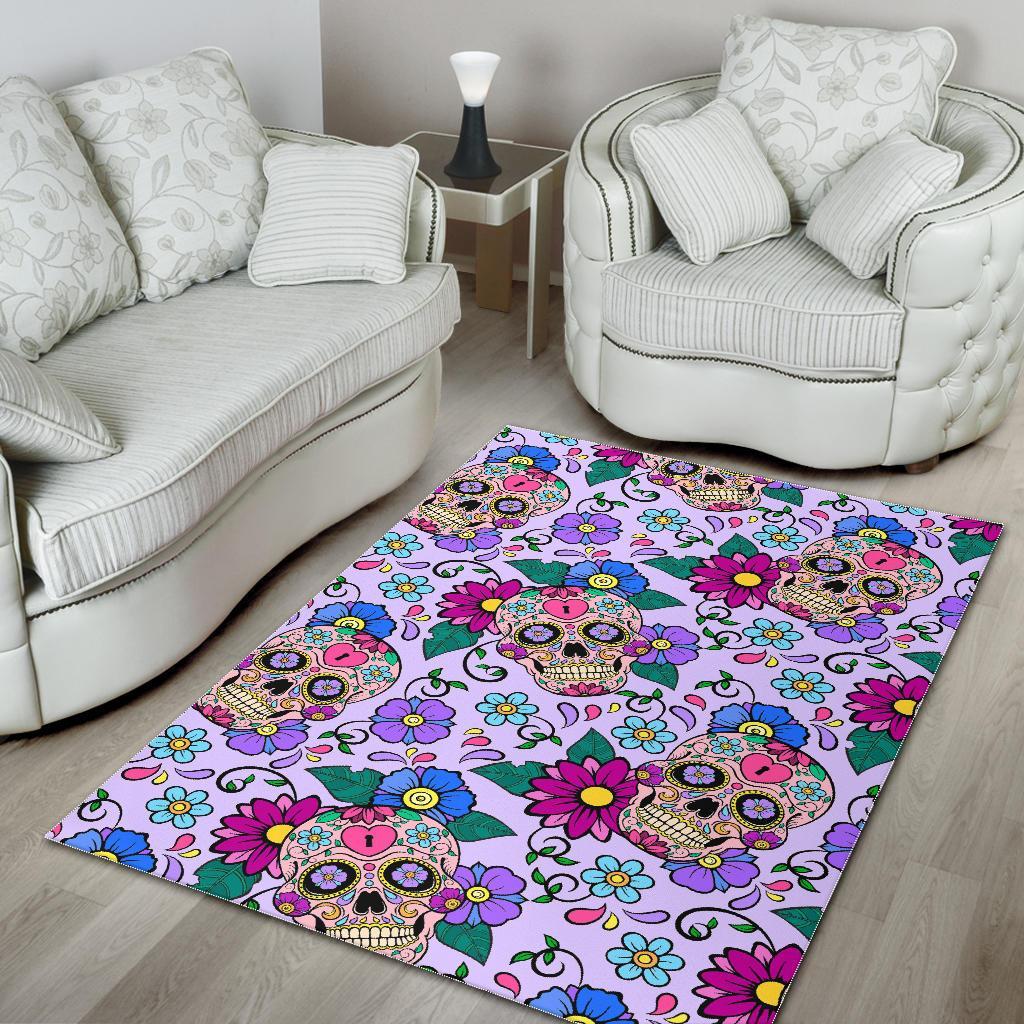 Sugar Skull Skeleton Girly Floral Pattern Print Floor Mat-grizzshop