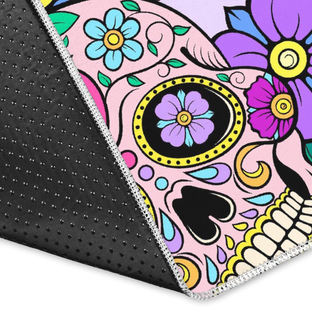 Sugar Skull Skeleton Girly Floral Pattern Print Floor Mat-grizzshop