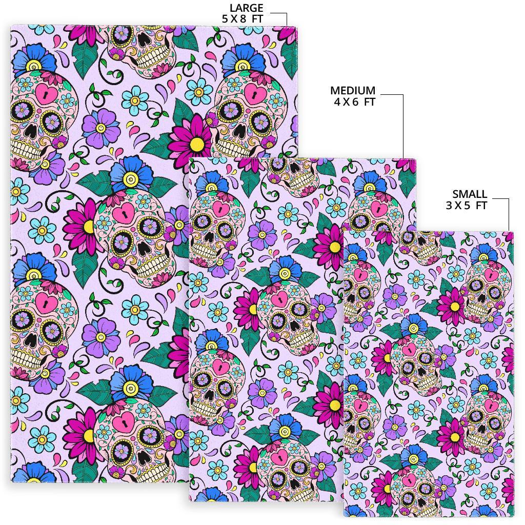 Sugar Skull Skeleton Girly Floral Pattern Print Floor Mat-grizzshop