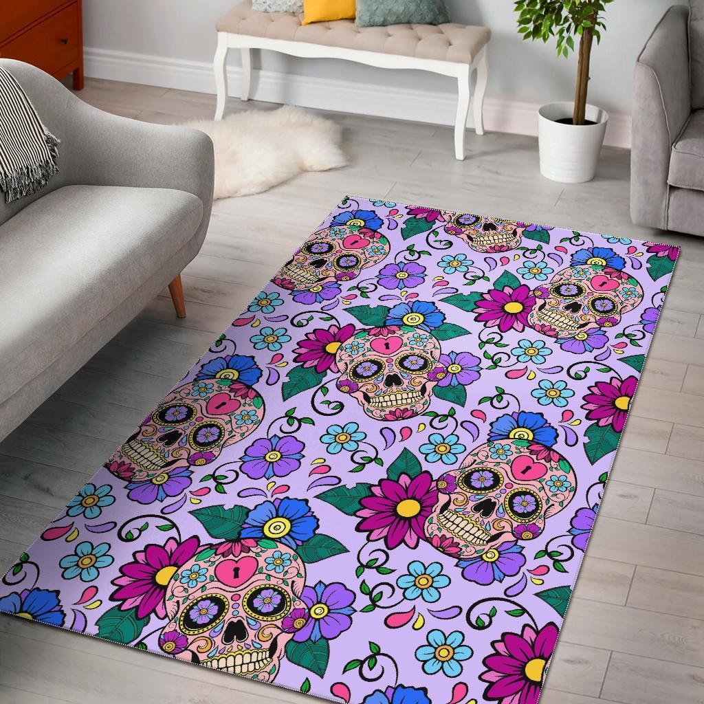 Sugar Skull Skeleton Girly Floral Pattern Print Floor Mat-grizzshop