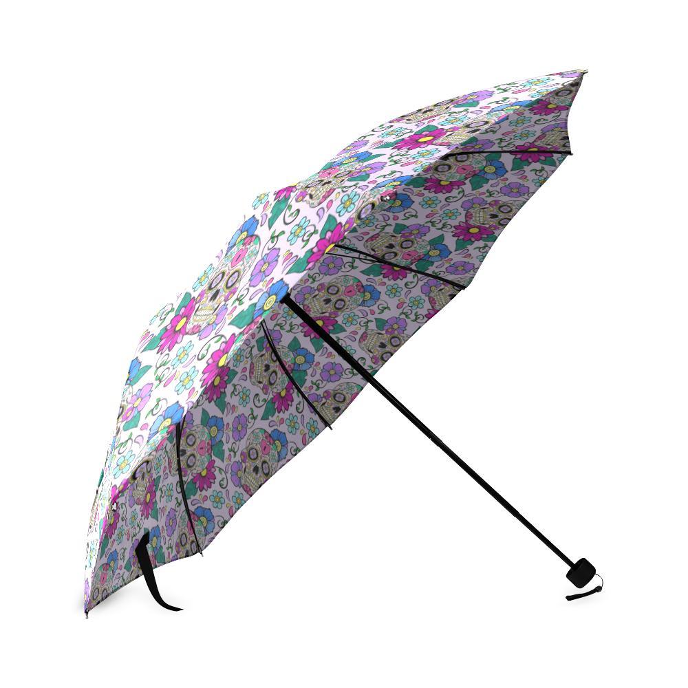 Sugar Skull Skeleton Girly Floral Pattern Print Foldable Umbrella-grizzshop