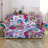 Sugar Skull Skeleton Girly Floral Pattern Print Loveseat Cover-grizzshop