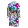 Sugar Skull Skeleton Girly Floral Pattern Print Men Long Robe-grizzshop