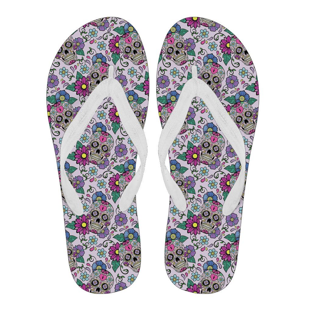 Sugar Skull Skeleton Girly Floral Pattern Print Men & Women Flip Flops-grizzshop