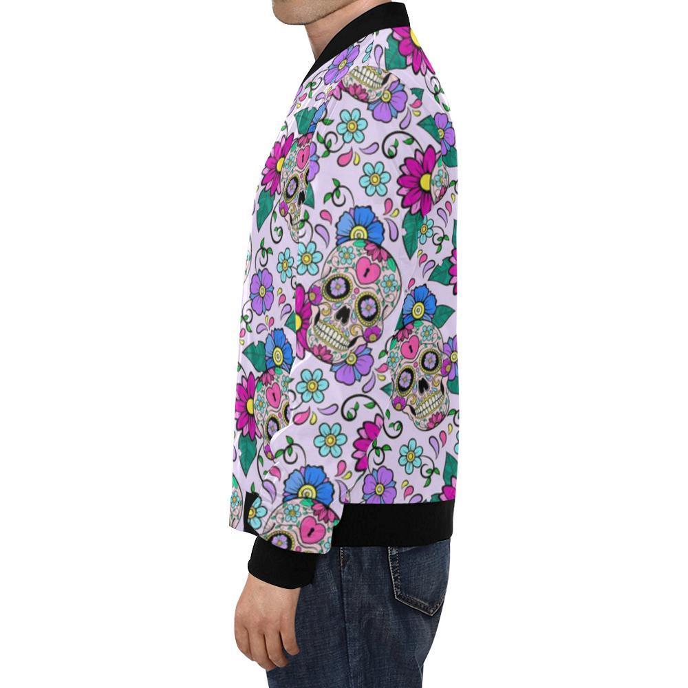 Sugar Skull Skeleton Girly Floral Pattern Print Men's Bomber Jacket-grizzshop