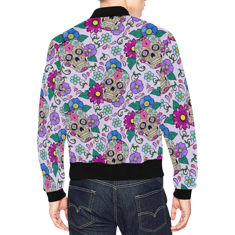 Sugar Skull Skeleton Girly Floral Pattern Print Men's Bomber Jacket-grizzshop