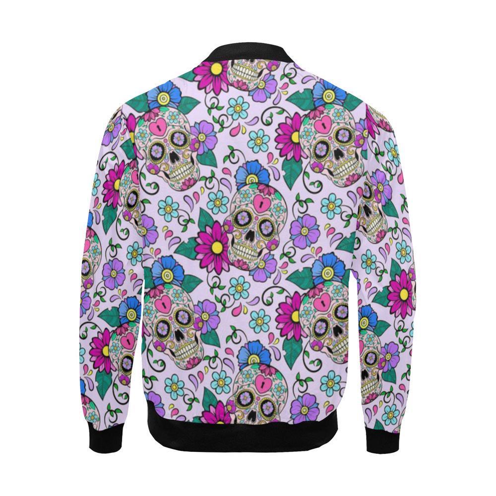 Sugar Skull Skeleton Girly Floral Pattern Print Men's Bomber Jacket-grizzshop