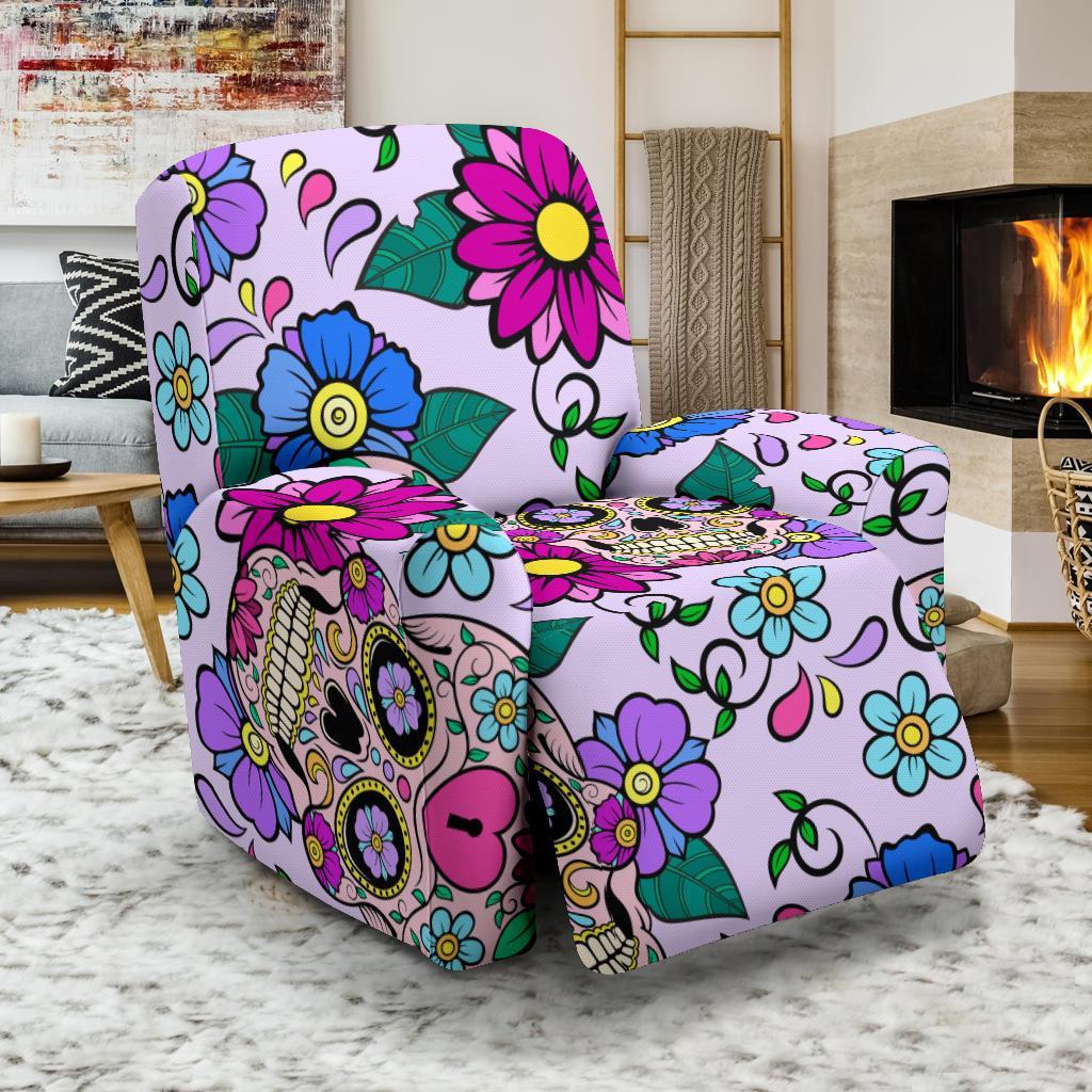 Sugar Skull Skeleton Girly Floral Pattern Print Recliner Cover-grizzshop