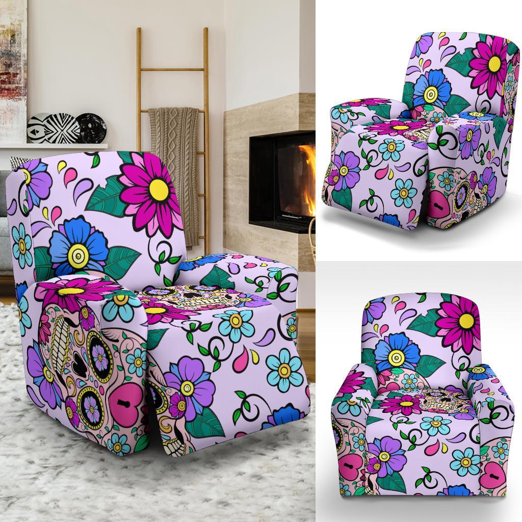 Sugar Skull Skeleton Girly Floral Pattern Print Recliner Cover-grizzshop