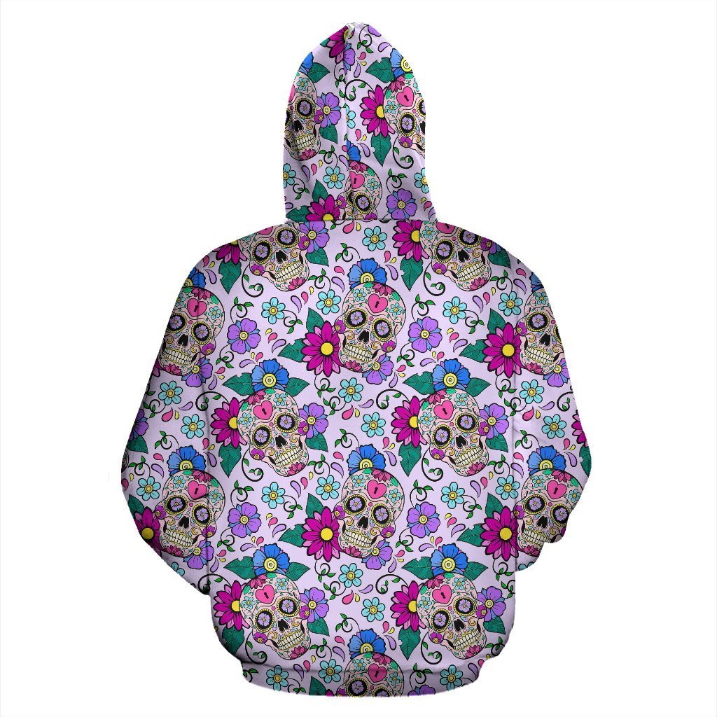 Sugar Skull Skeleton Girly Floral Pattern Print Women Men Pullover Hoodie-grizzshop