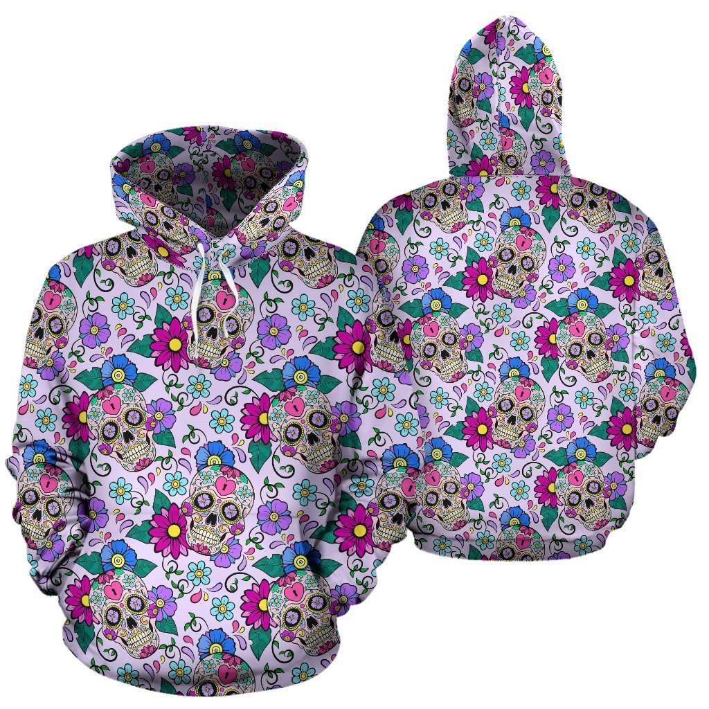 Sugar Skull Skeleton Girly Floral Pattern Print Women Men Pullover Hoodie-grizzshop