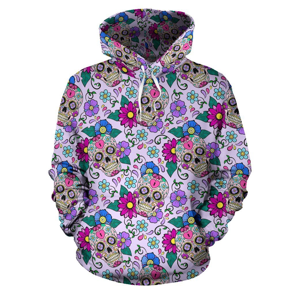 Sugar Skull Skeleton Girly Floral Pattern Print Women Men Pullover Hoodie-grizzshop