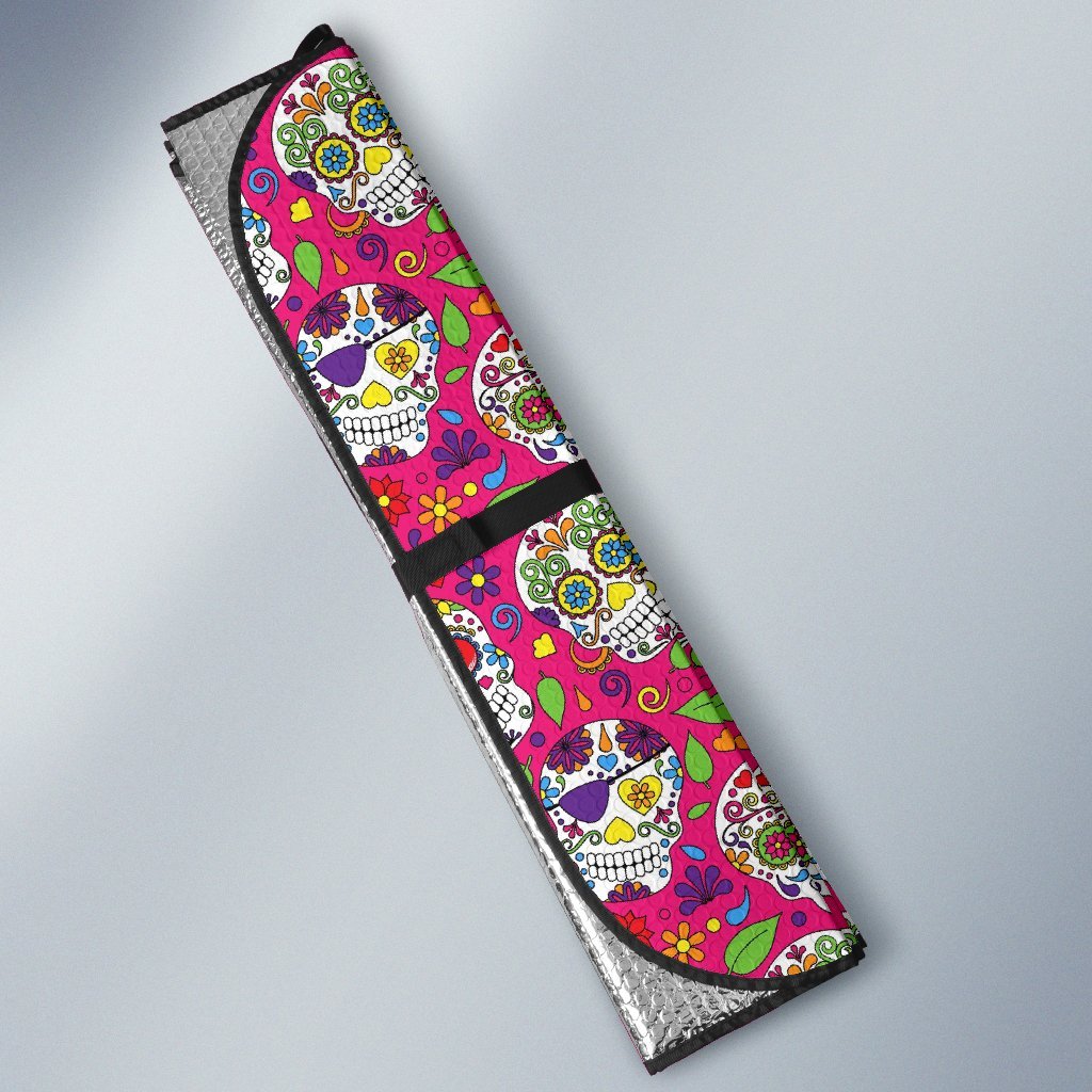 Sugar Skull Skeleton Girly Floral Pirate Pattern Print Car Sun Shade-grizzshop