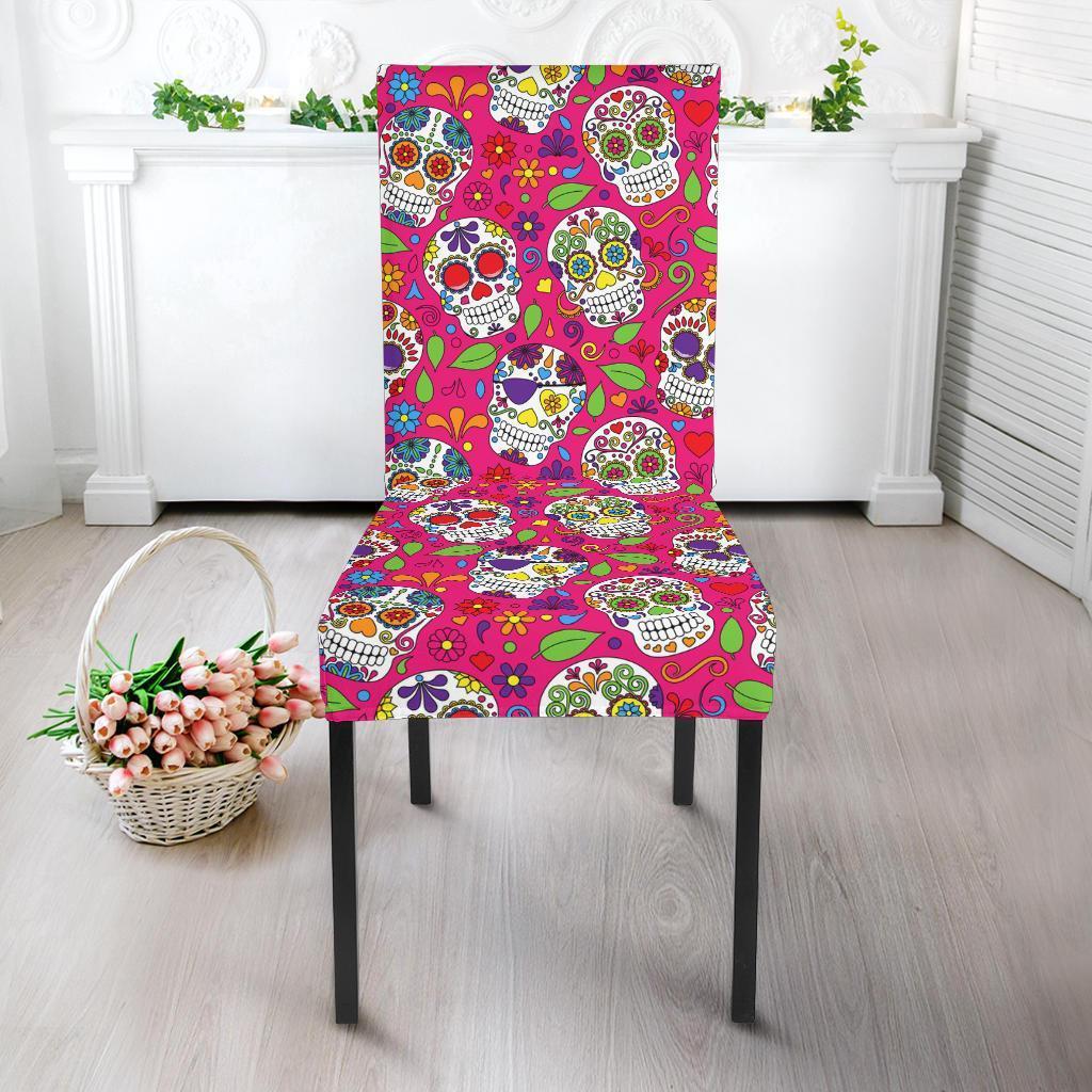 Sugar Skull Skeleton Girly Floral Pirate Pattern Print Chair Cover-grizzshop