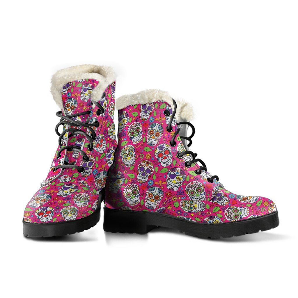 Sugar Skull Skeleton Girly Floral Pirate Pattern Print Comfy Winter Boots-grizzshop
