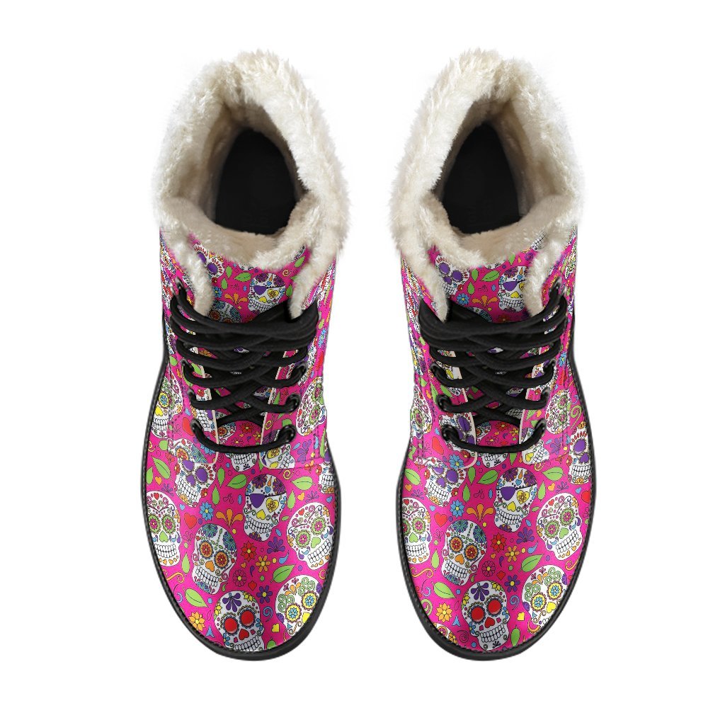 Sugar Skull Skeleton Girly Floral Pirate Pattern Print Comfy Winter Boots-grizzshop